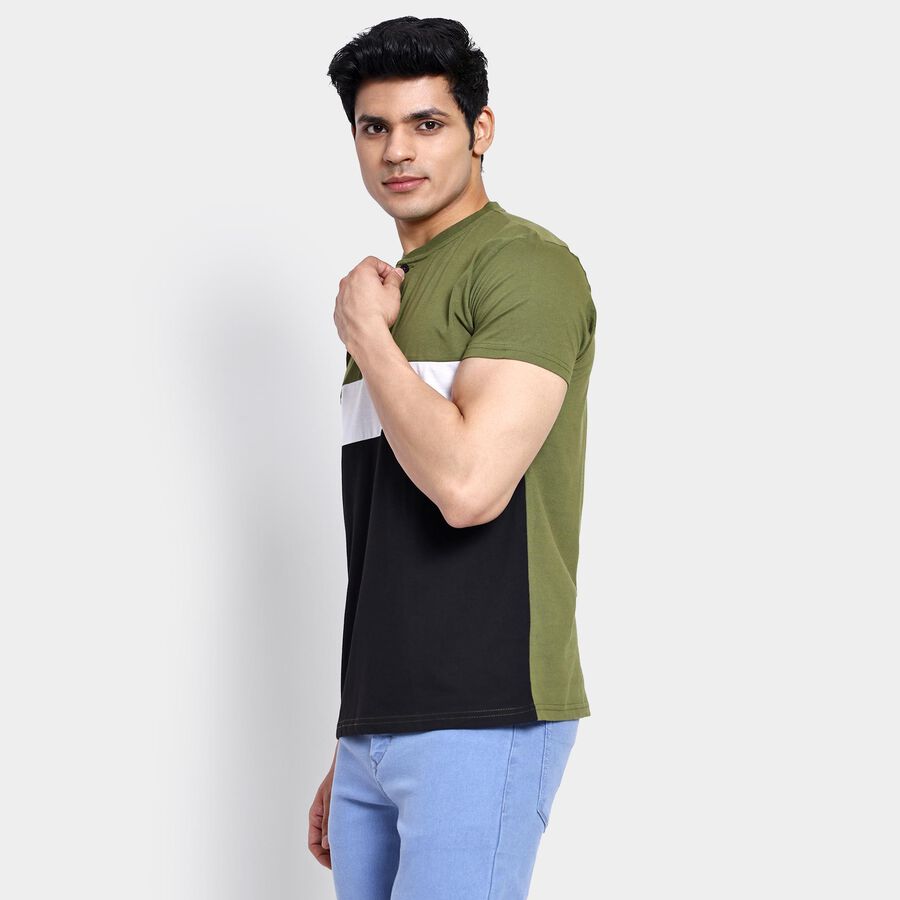 Men's Henley Half Sleeves T-Shirt , Olive, large image number null